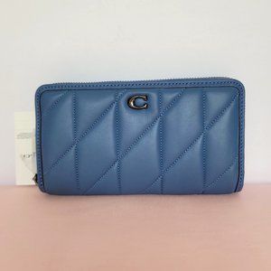 COACH Quilted Soft Smooth Leather Accordion Zip-Around Wallet- Washed Chambray ⭐